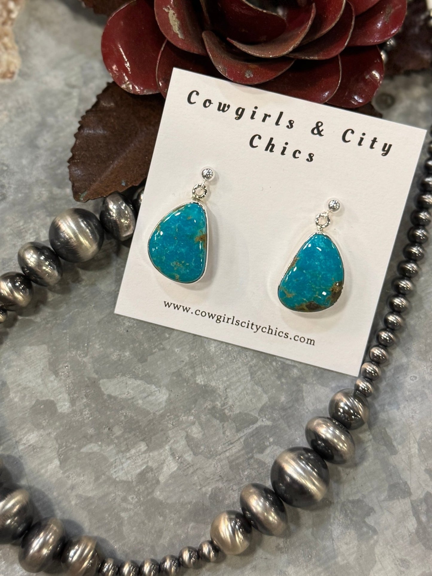 {Pecos} Turquoise Drop Stud Earrings - Cowgirls & City Chics