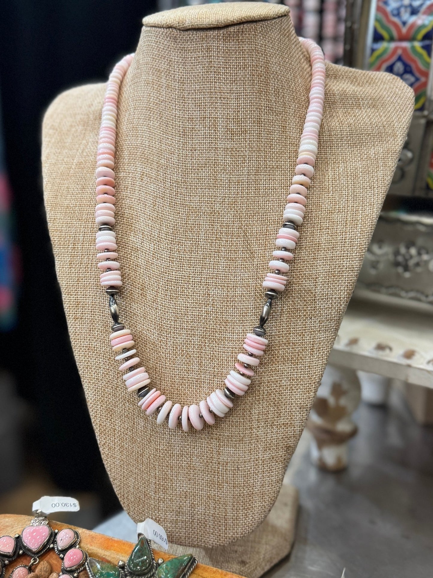 Pink Conch Silver Barrel Beaded Necklace - Cowgirls & City Chics