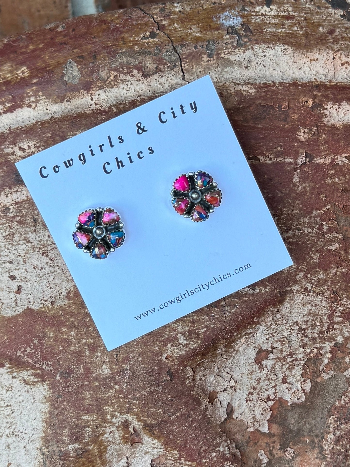 Pink Dahlia Cluster Stud - Cowgirls & City Chics