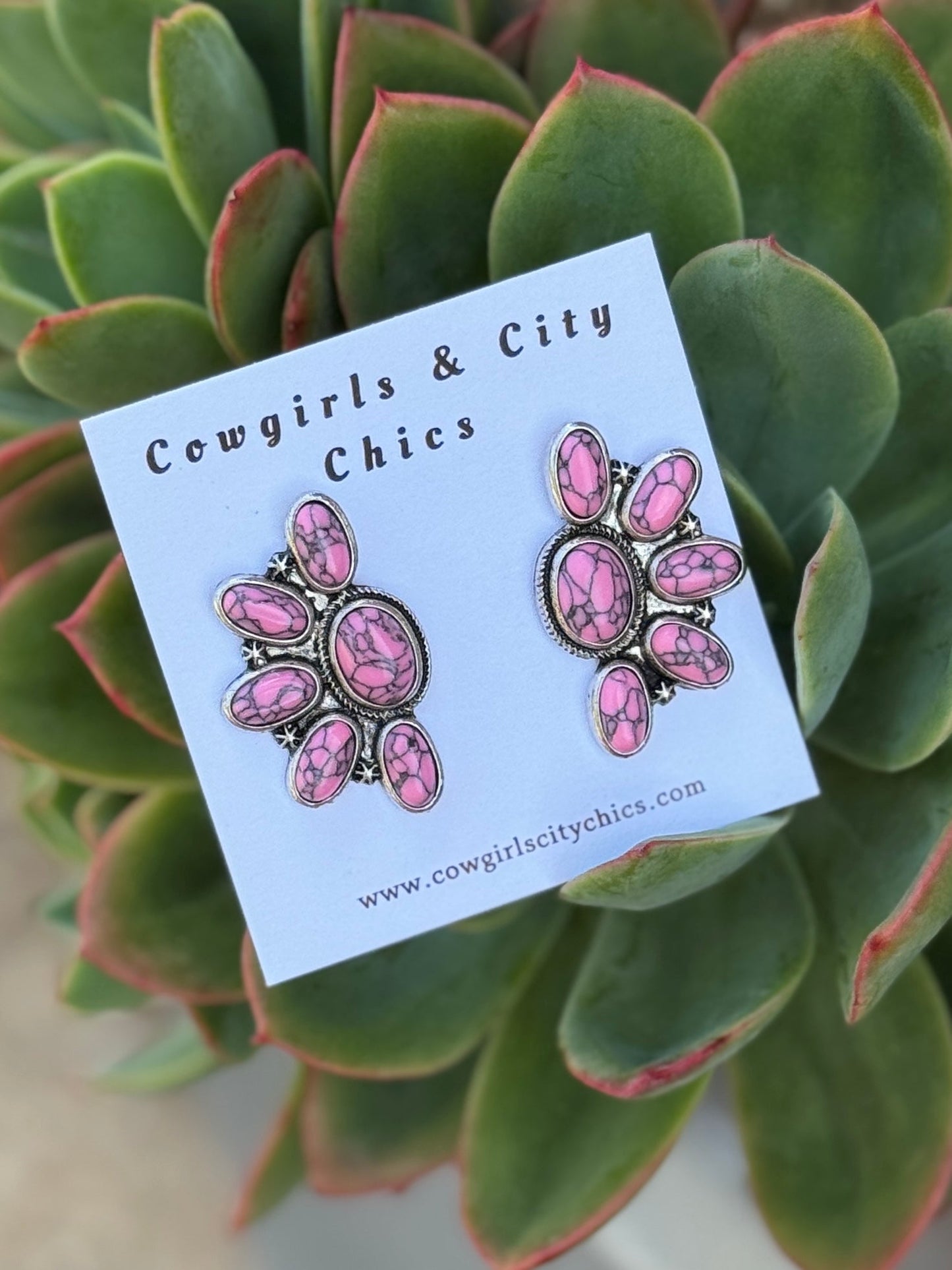 Pink Side Cluster Earrings - Cowgirls & City Chics