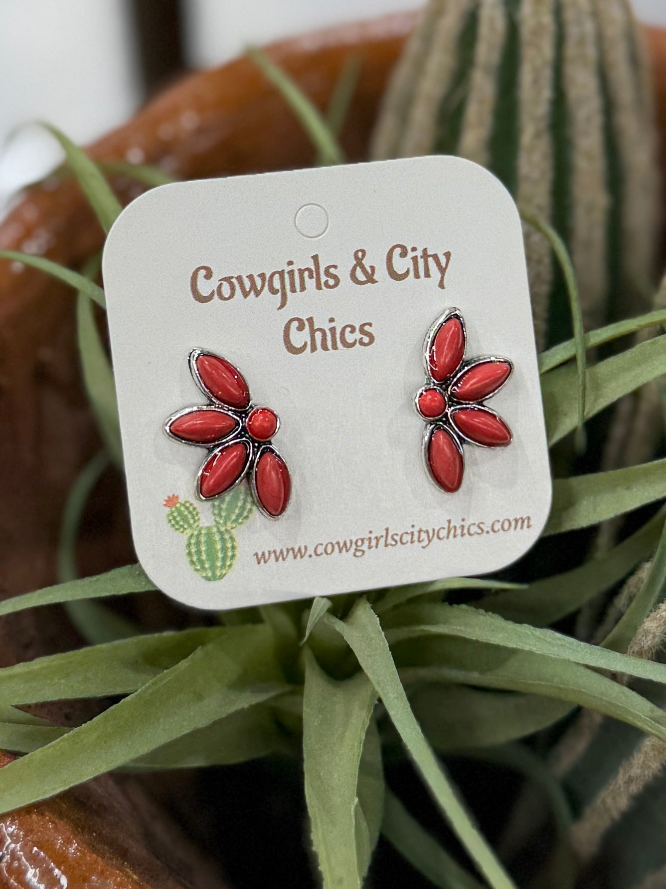 Red Side Cluster Earrings - Cowgirls & City Chics
