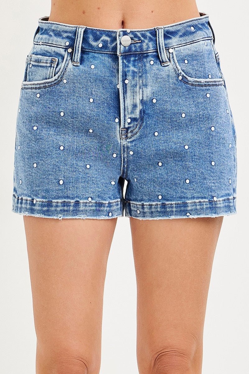 Risen Poka Dot Denim Shorts - Cowgirls & City Chics