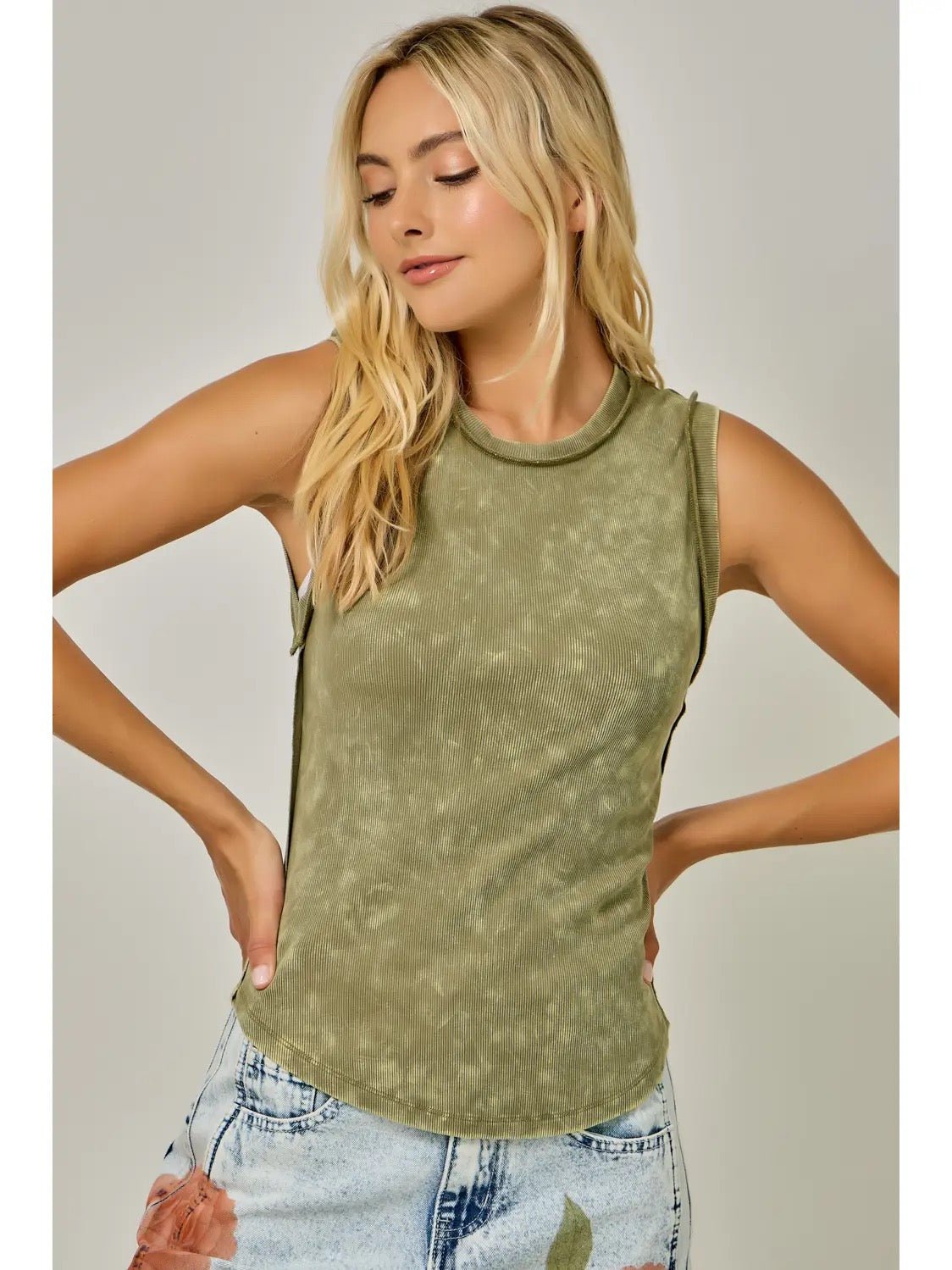 {Sage} Exposed Seam Ribbed Tank - Cowgirls & City Chics