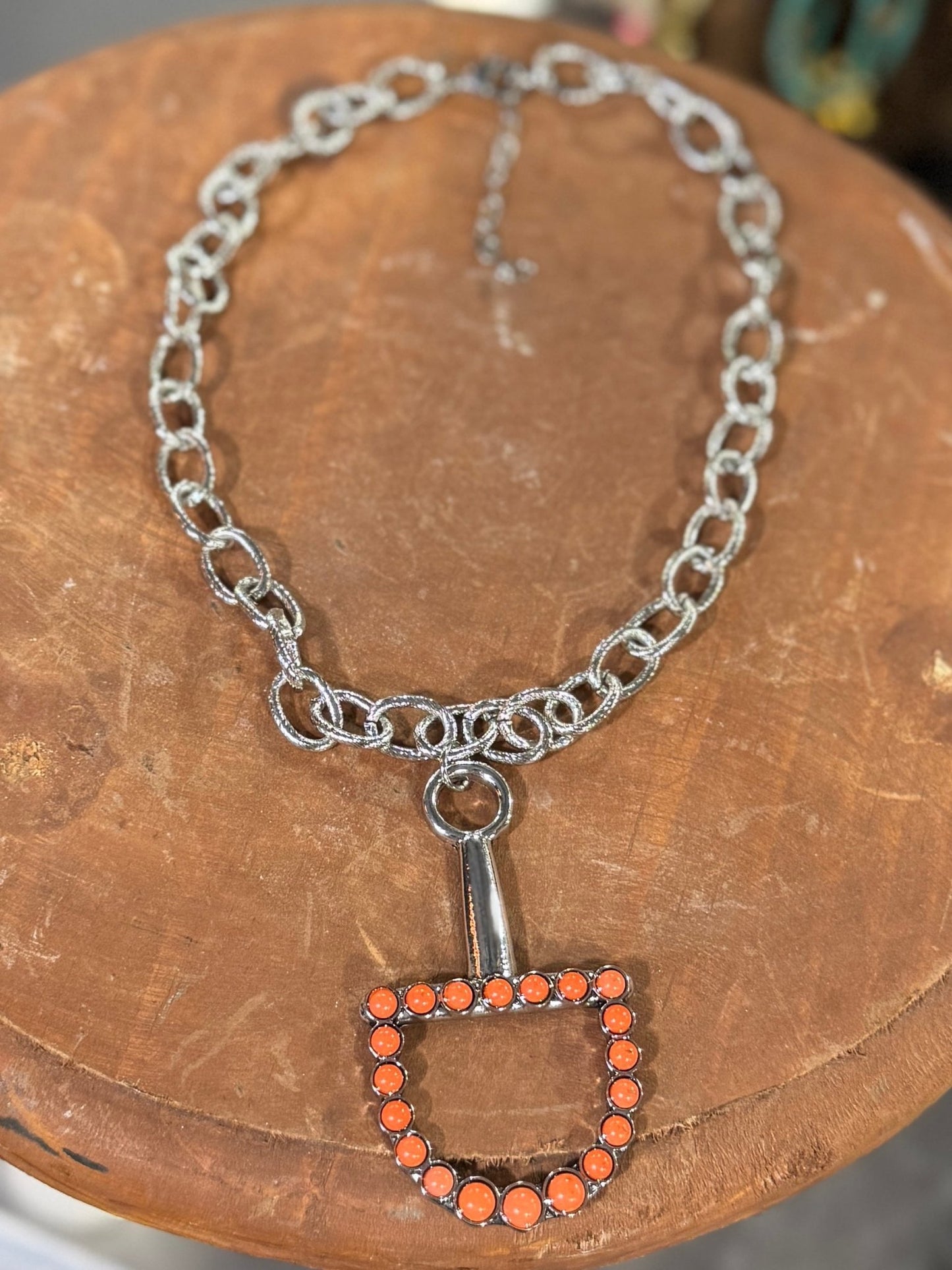 Silver & Orange Horse Bit Necklace - Cowgirls & City Chics