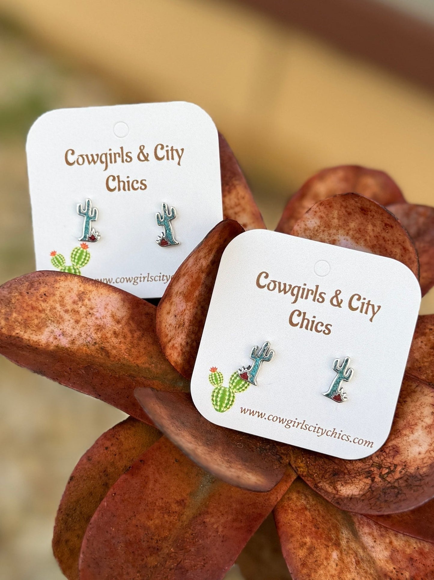 Small In - Lay Cactus Earrings - Cowgirls & City Chics