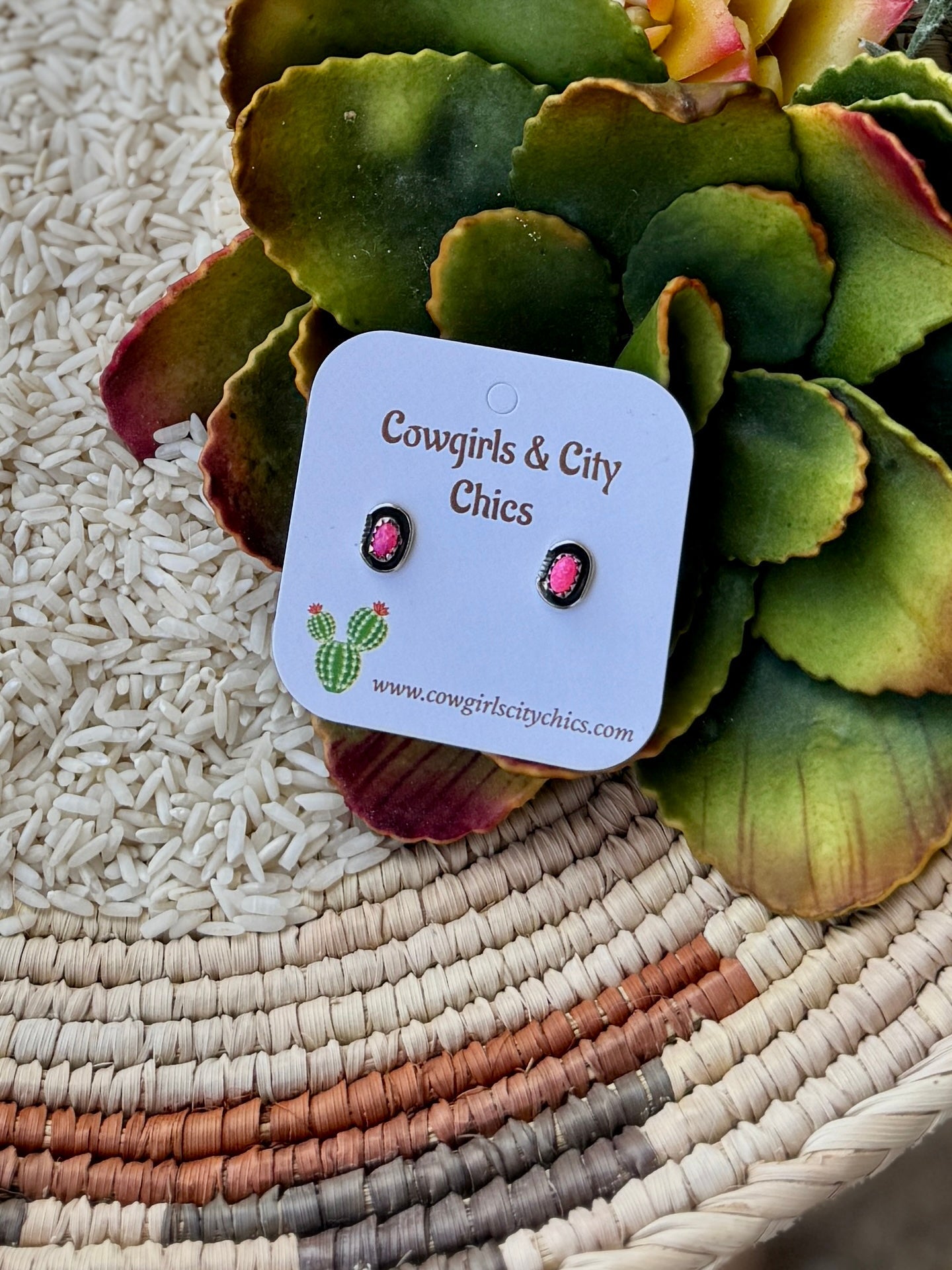 Small Pink Opal Silver Stud Earrings - Cowgirls & City Chics