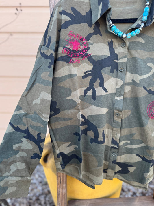 Stitched Camo Long Sleeve - Cowgirls & City Chics