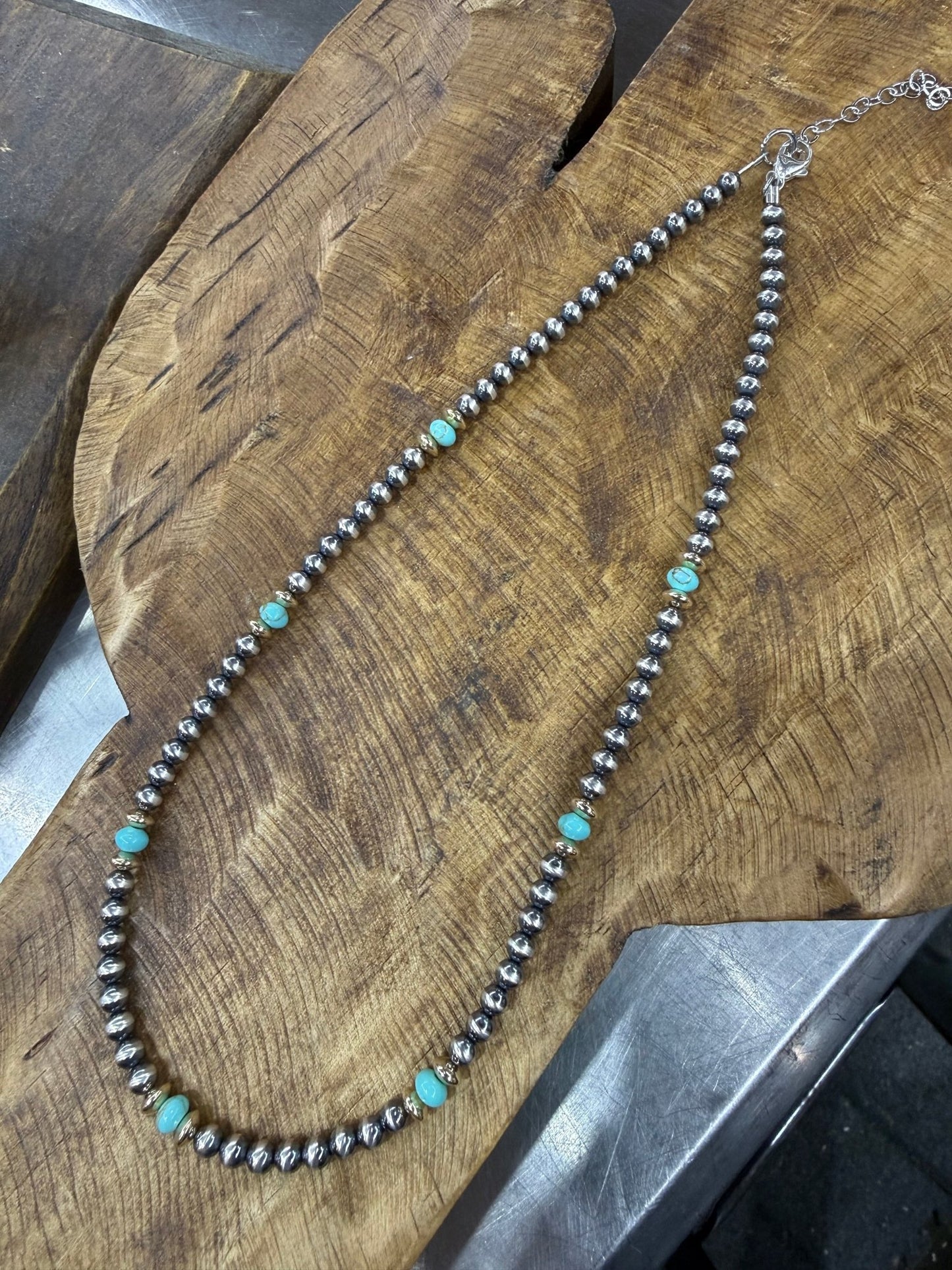Turquoise, Gold & Silver Pearl Necklace - Cowgirls & City Chics
