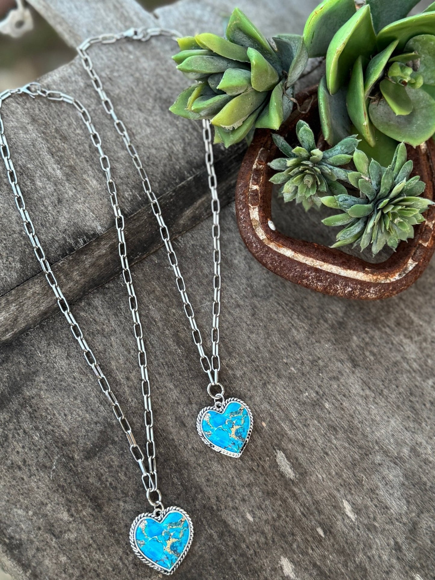Turquoise Heart Paperclip Necklace - Cowgirls & City Chics