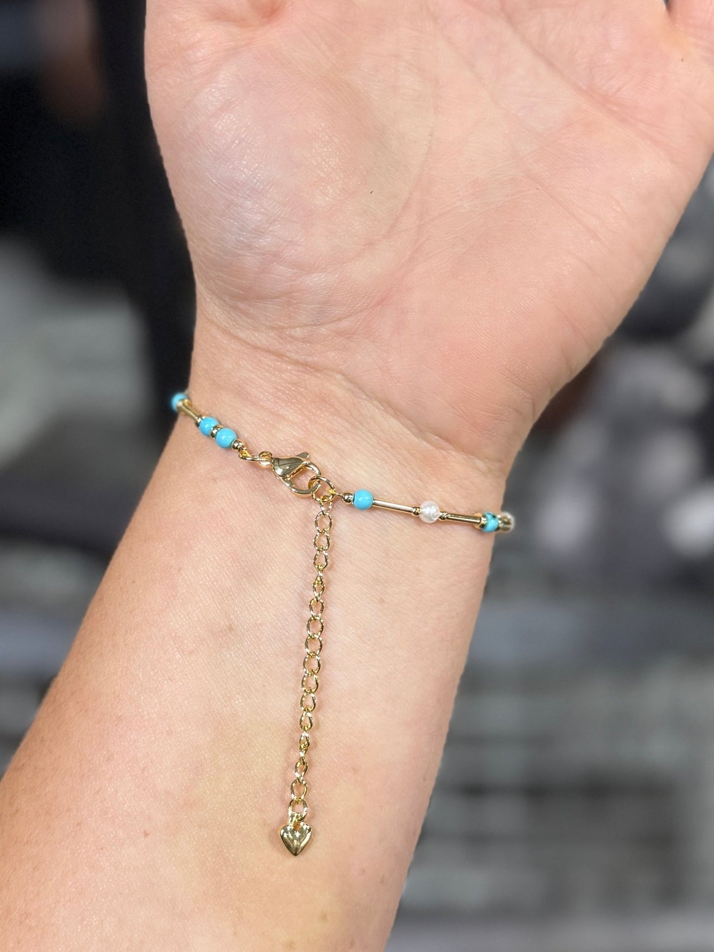 Turquoise, Pearl & Gold Bracelet - Cowgirls & City Chics