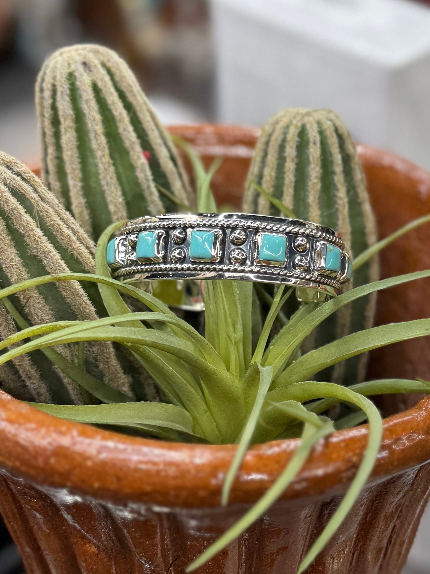 Turquoise Silver Square Cuff - Cowgirls & City Chics