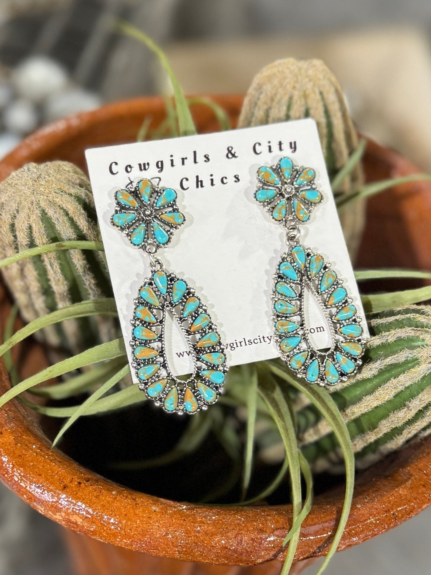 Two-Tone Turquoise Southwest Earrings - Cowgirls & City Chics