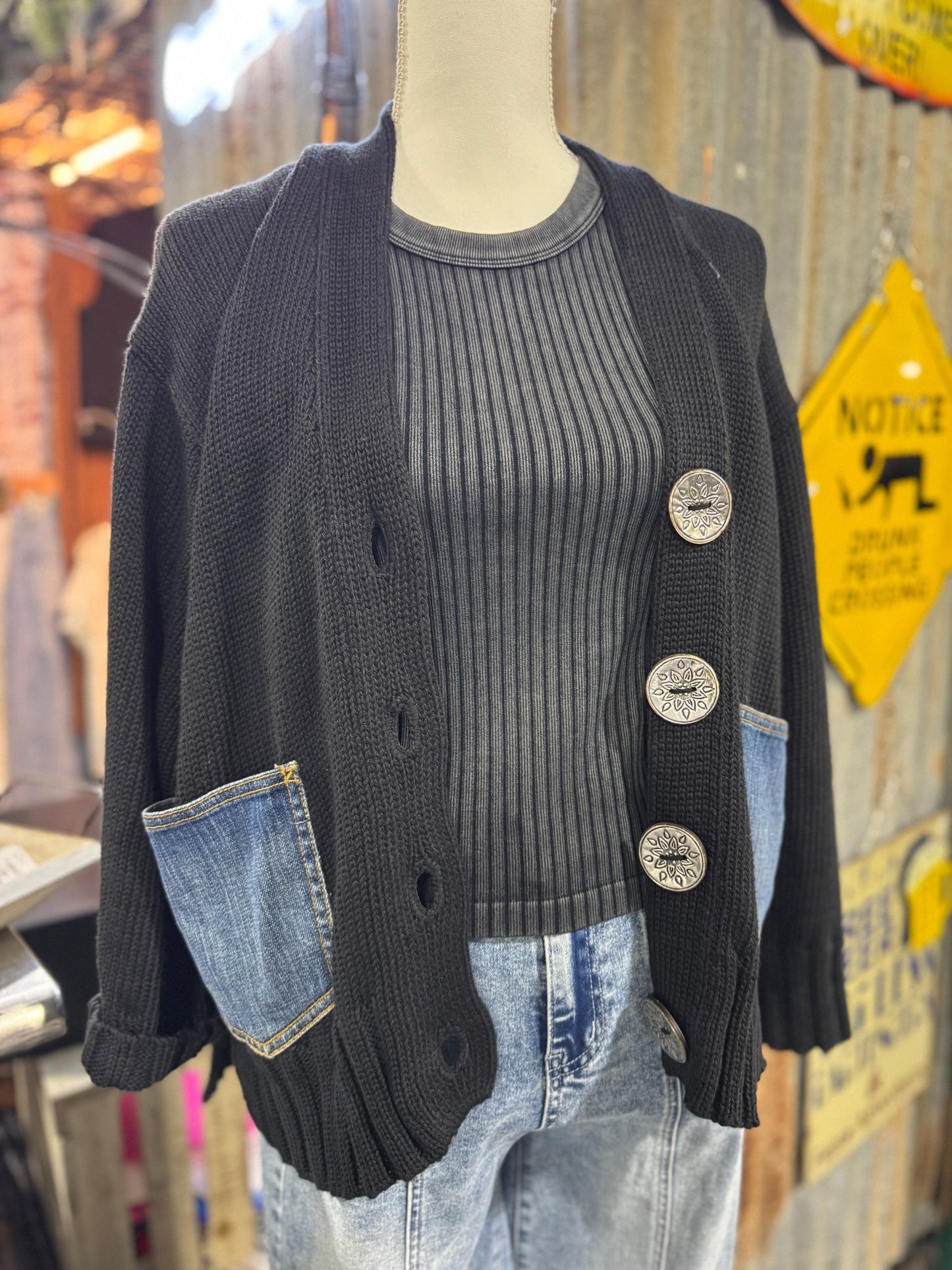 Up - Cycled Rolling Stones Cardigan - Cowgirls & City Chics