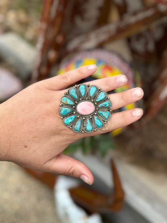 XL Kingman & Pink Conch Ring - Cowgirls & City Chics