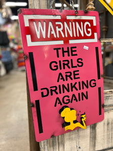 Girls Drinking Metal Sign
