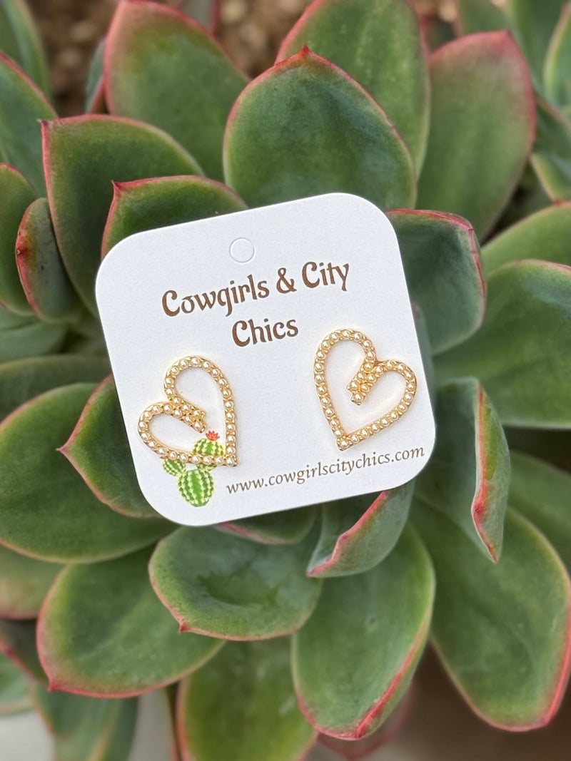 Gold Pearl Heart Stud Earrings - Cowgirls & City Chics