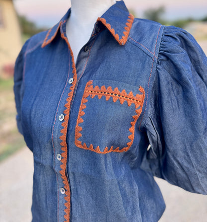 {Denim Dan} Puff Sleeve Top