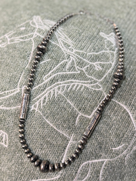 {Tulsa} Multi-Beaded Silver Necklace