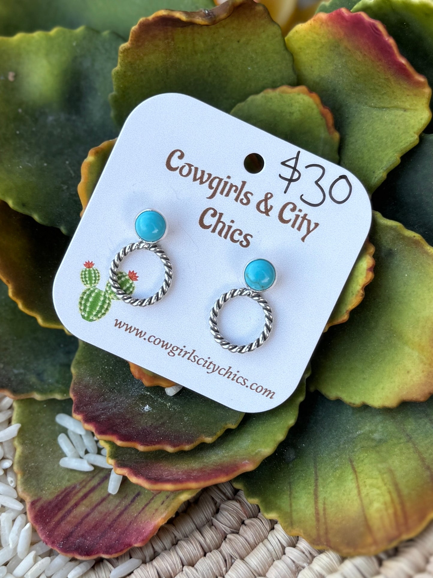 Turquoise Small Rope Hoop Earring