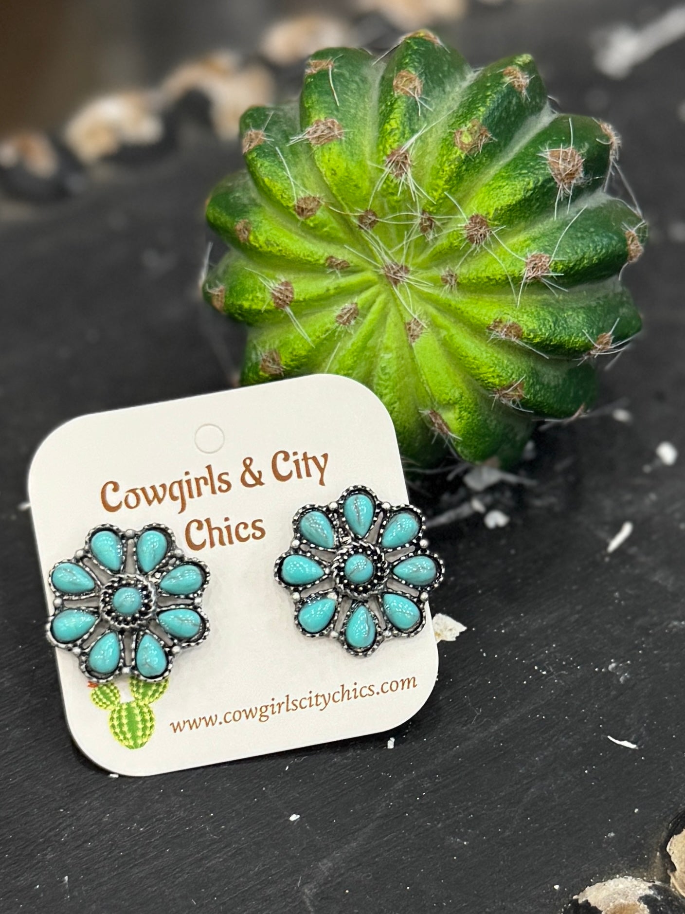 Turquoise Round Stud Cluster Earrings