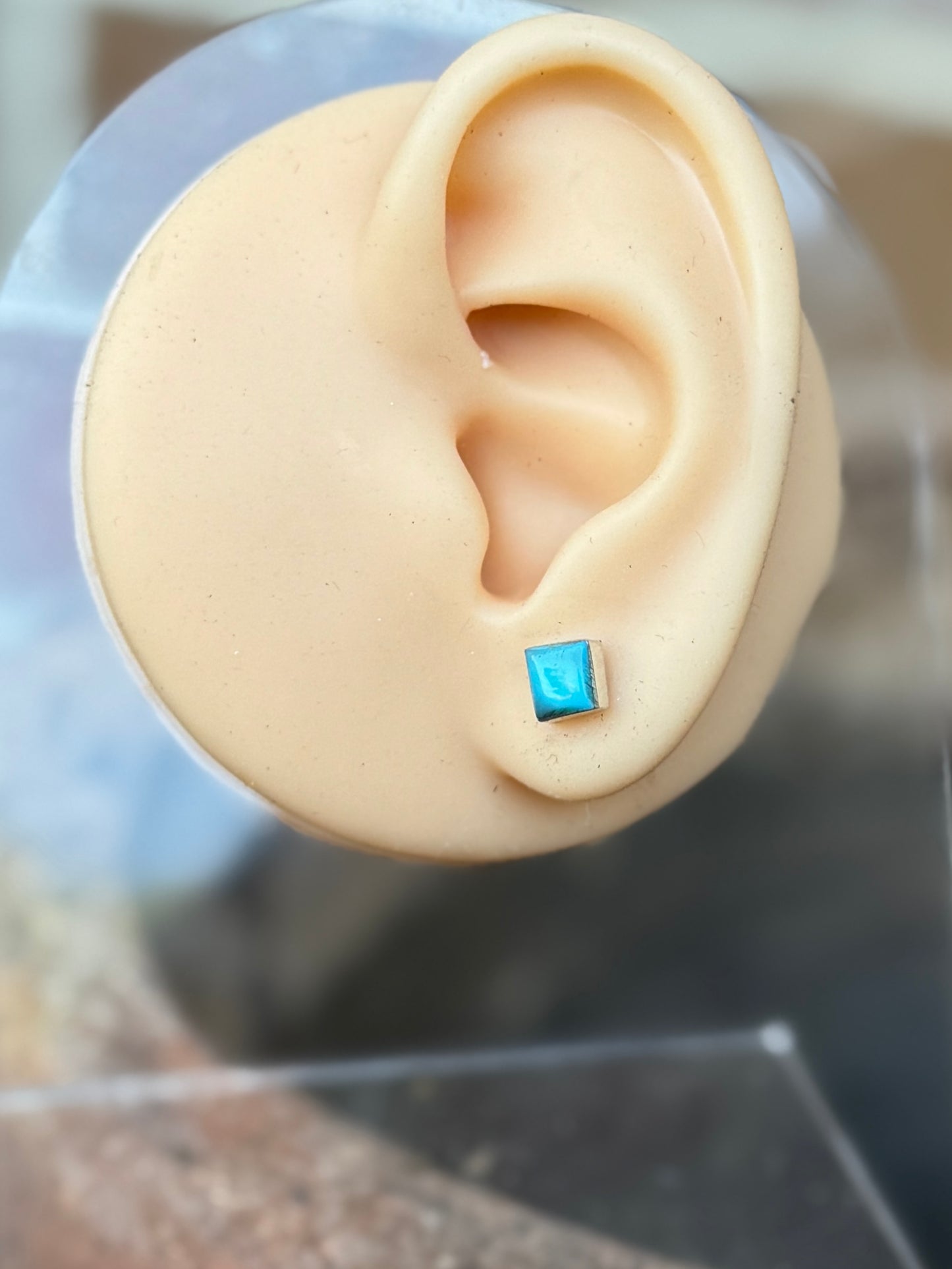 Turquoise Silver Small Square Stud