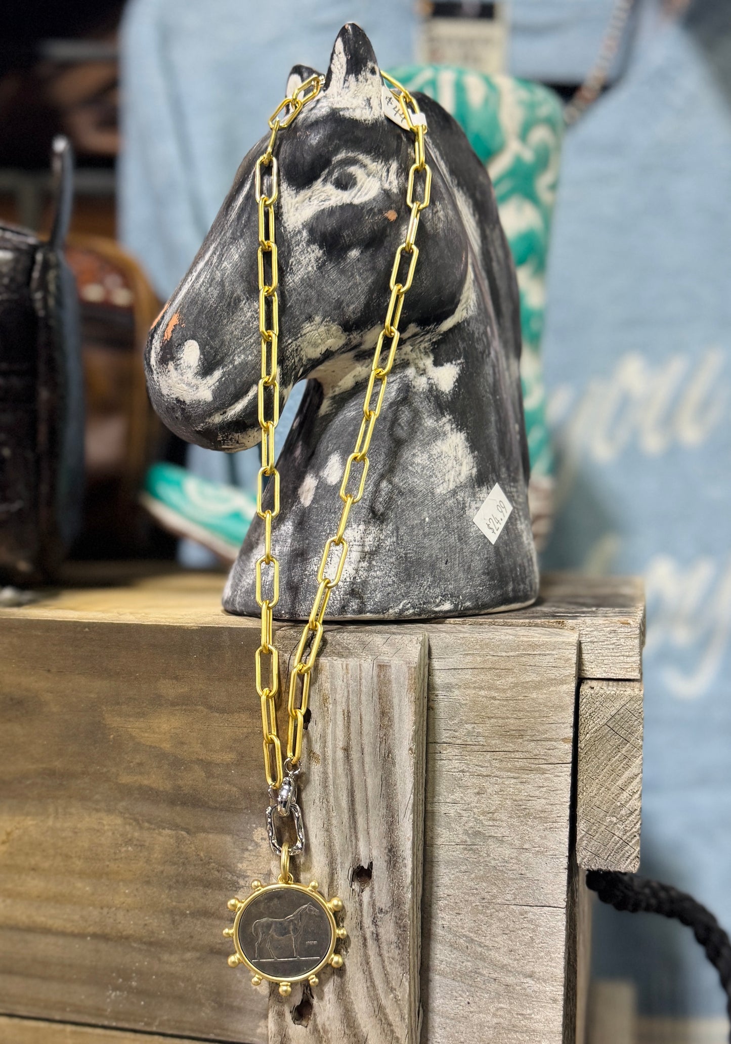 Equestrian Coin Matte Necklace