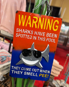 Shark In Pool Metal Sign