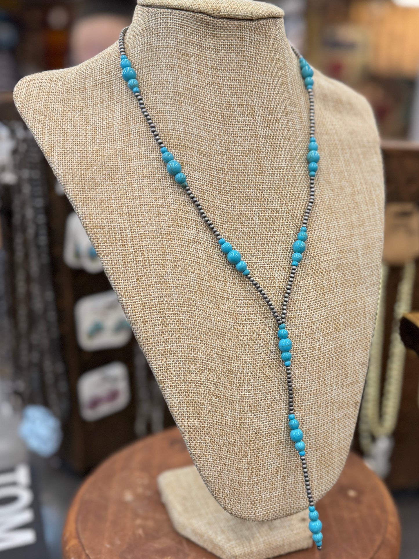 Turquoise Pearl Y Lariat Necklace