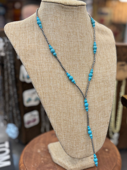Turquoise Pearl Y Lariat Necklace