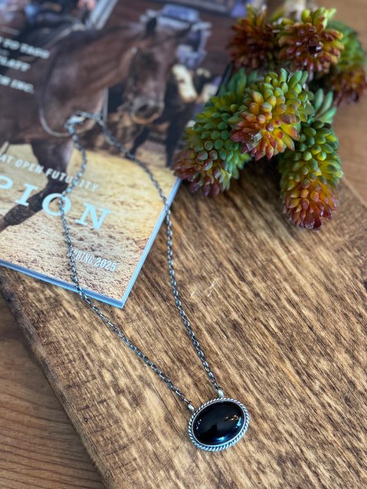 Black Onyx Sterling Oval Necklace