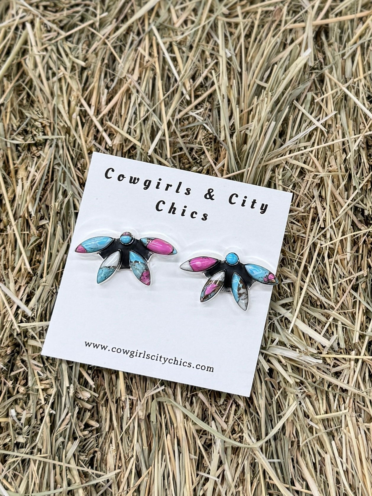 {Boho} Flower Drop Cotton Candy Studs