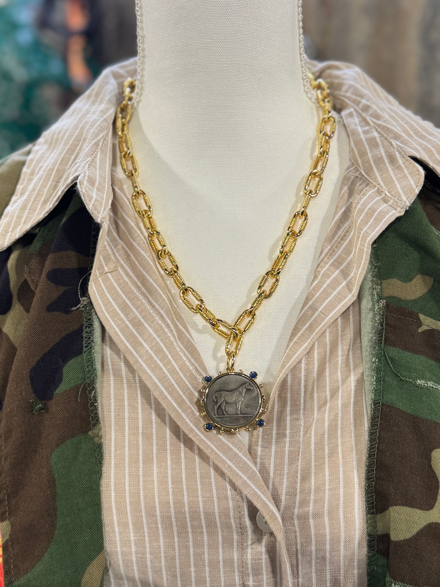{Jewel} Equestrian Coin Gold Necklace