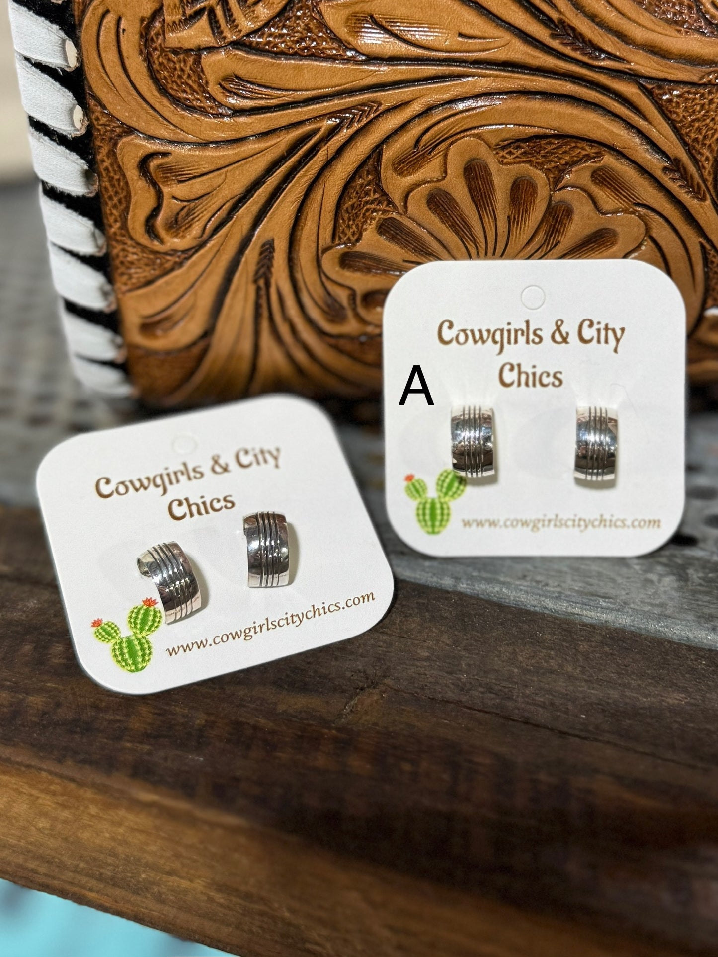 Stamped Silver Huggie Earring