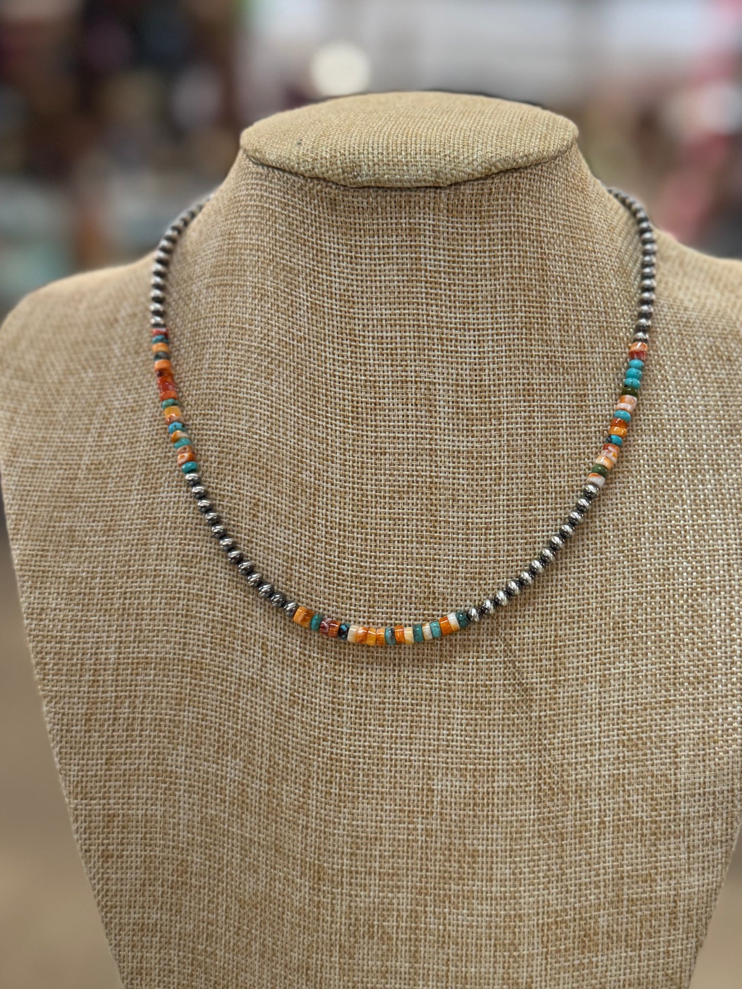 {Austin} Spiny & Kingman Silver Bead Necklace