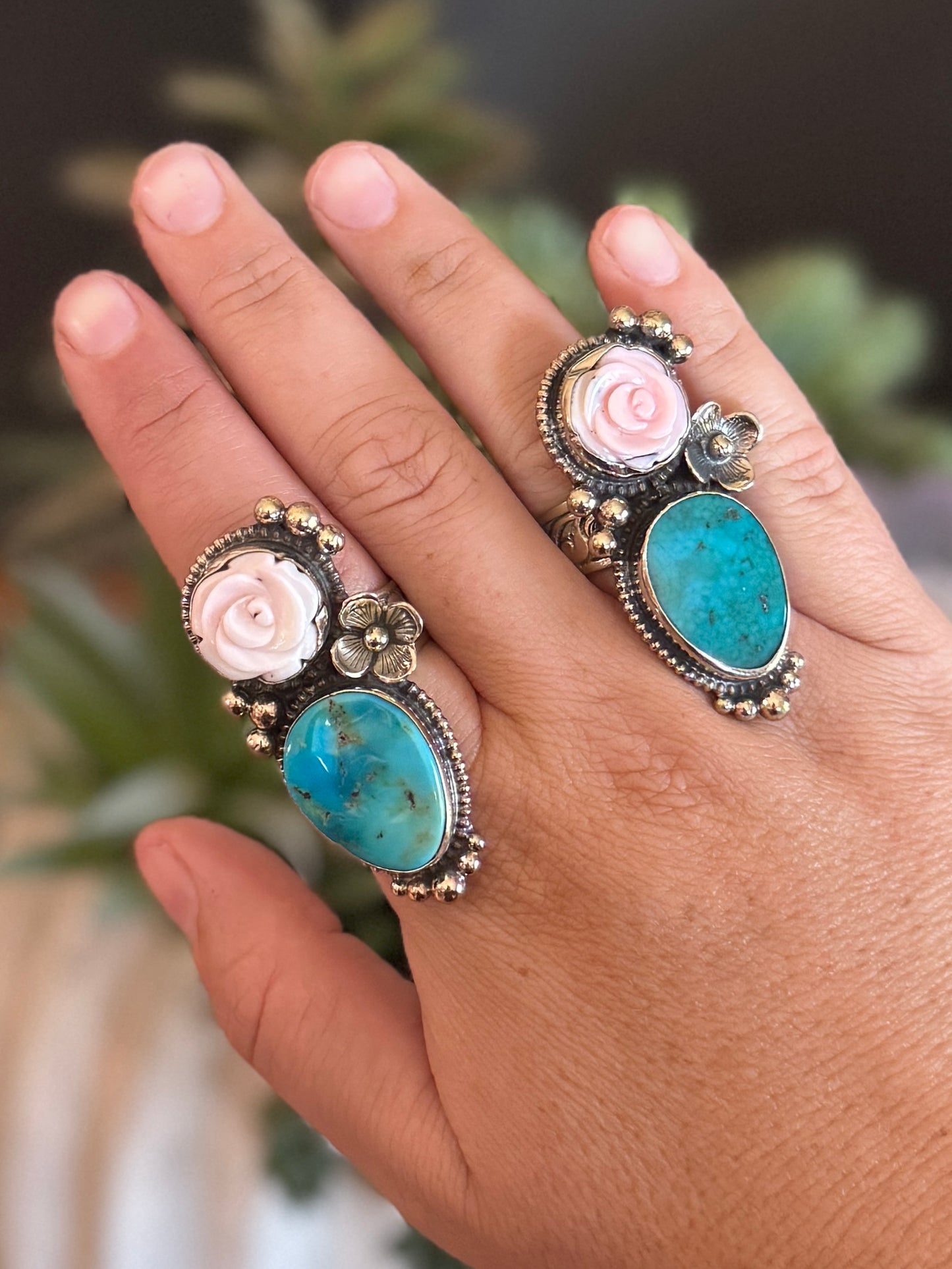 Kingman & Pink Conch Rose Ring