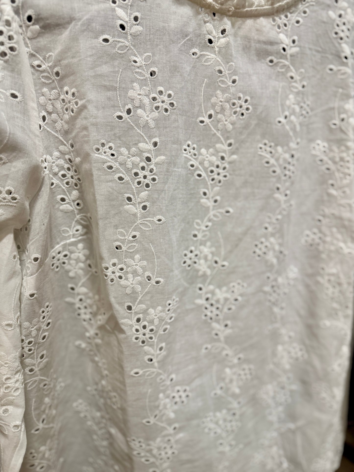 {Miranda} Eyelet Ruffle Neck Blouse