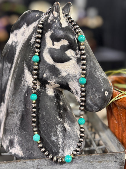 {Ashley} Faux Pearl, Gold & Turquoise Necklace