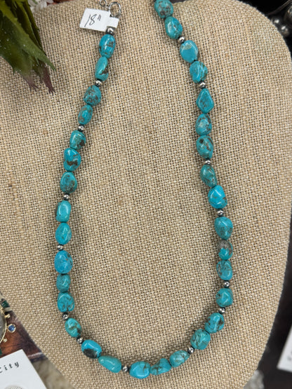 {Sea Waves} Kingman & Pearl Necklace