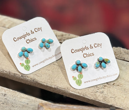 Small Turquoise Cluster Stud Earrings