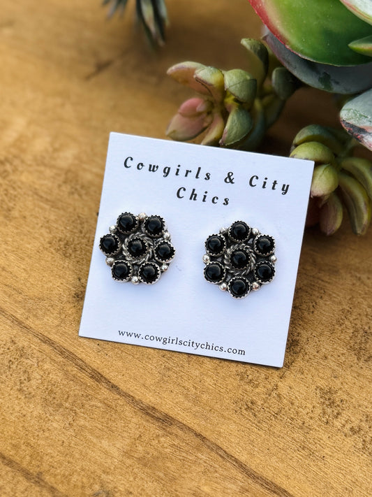 Black Onyx Cluster Studs