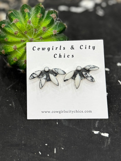Flower Drop White Studs