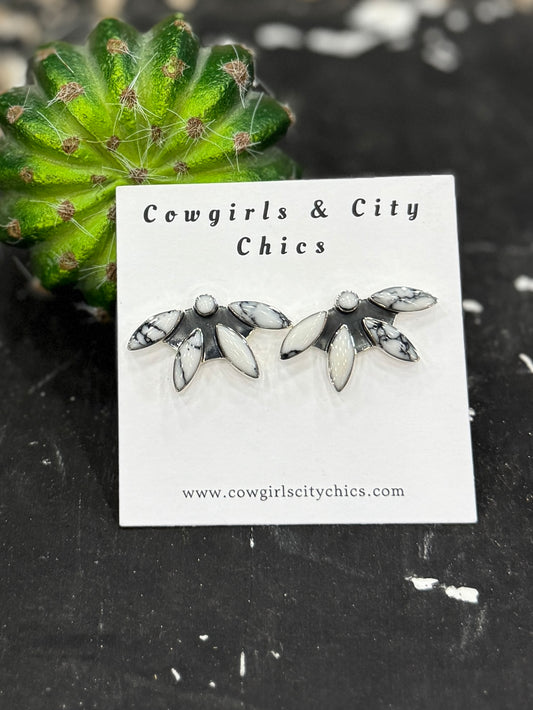 Flower Drop White Studs