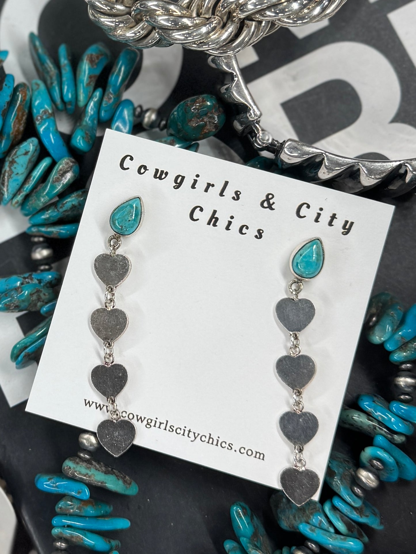 Turquoise Post Heart Dangle Earrings