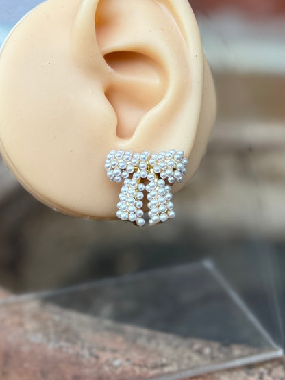Stud Pearl Bow Earrings