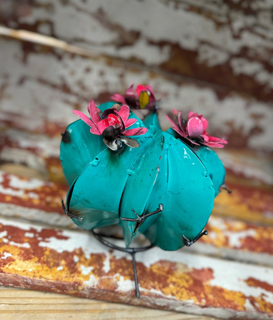Mini Turquoise Metal Cactus Blossom