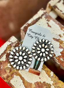 {Santa Fe} White Concho Turquoise Earrings