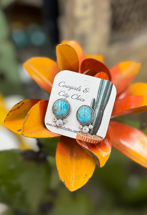Turquoise Crystal Stud Earrings
