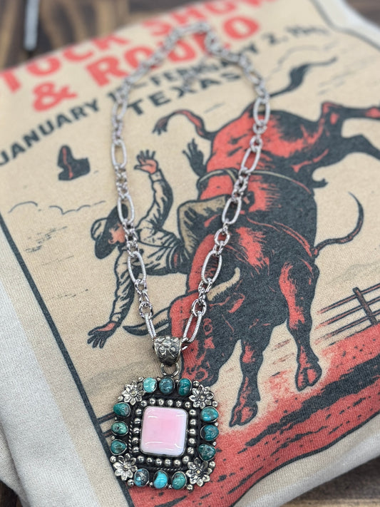 Pink Conch & Kingman Pendent Necklace