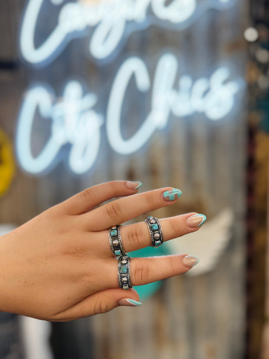 Turquoise Stud Wide Band