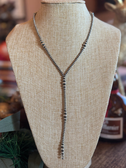 Y {Lariat} Silver Pearl Necklace